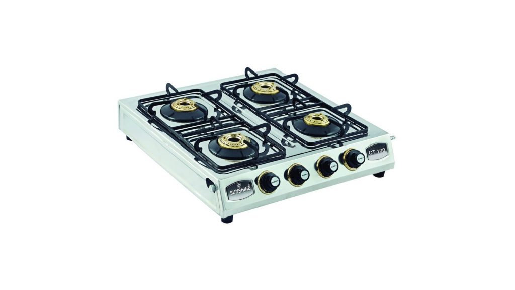 Sunshine CT100 4 Burner Gas Stove Manual Ignition (Stainless Steel, ISI Certified)