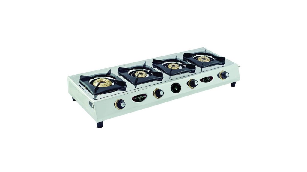 Sunshine CT900 4 Burner Gas Stove Manual Ignition (Stainless Steel, ISI Certified) 