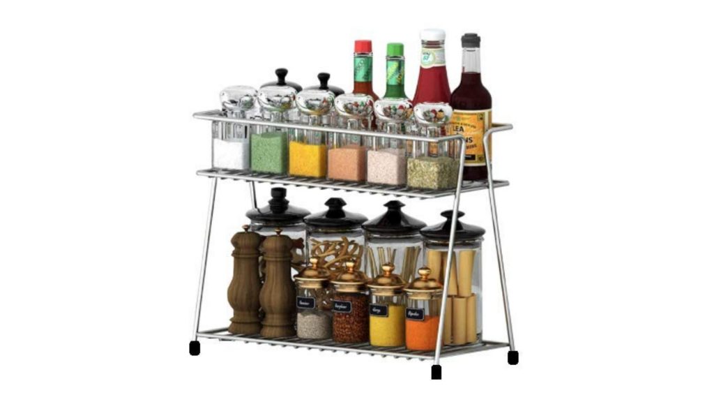 EverEx Stainless Steel Spice 2-Tier Trolley Container Organizer 